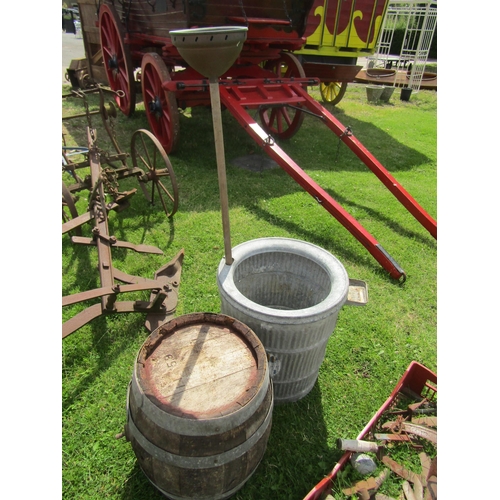 5563 - A Dolly tub and dolly togther with an oak barrel