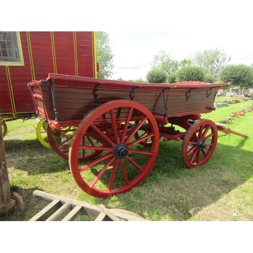 5634 - An early 20th Century four wheeled horse drawn hay cart, wheels marked J. Roots, East Dereham, Norfo... 