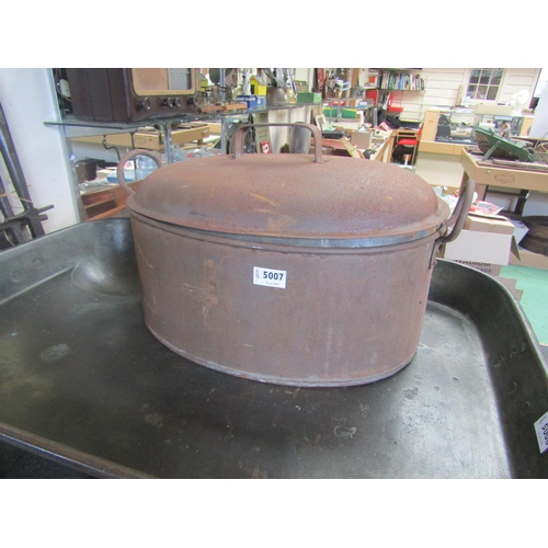 5007 - A tinware lidded pan with drainer interior  (R)  £40