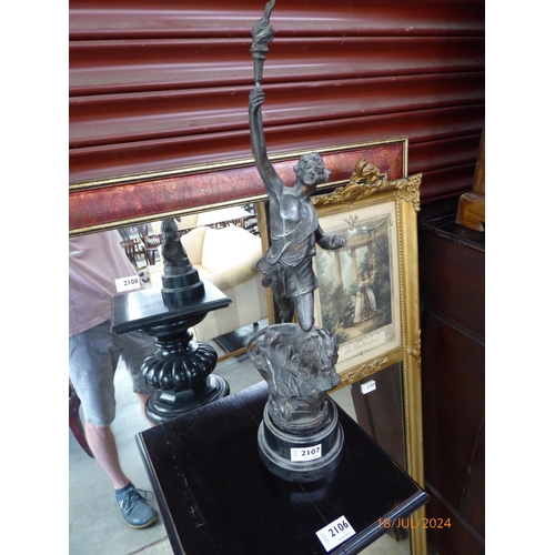 2107 - A Spelter figure of man and lion     (R) £15