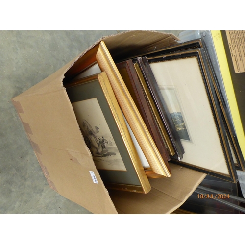 2447 - A box of Victorian pictures and prints