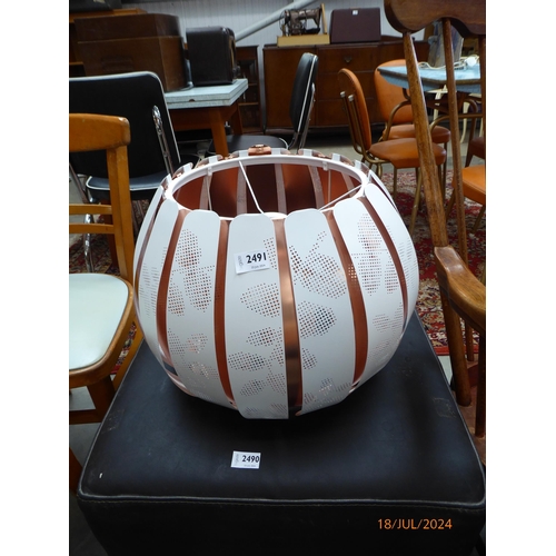 2491 - An Ikea  'Overud' white metal and copper contemporary pendant lampshade. 34cm high x 45cm     (E) £3... 