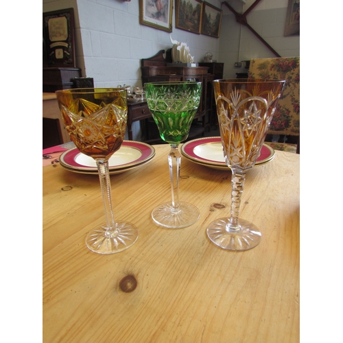 1321 - Three late Victorian stemmed/coloured glass wine glasses