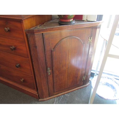 1329 - A Victorian oak corner cabinet with key, 93cm tall x 80cm wide x 40cm deep