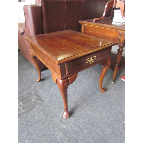 1338 - A 19th Century style single drawer lamp table on cabriole leg supports, 56cm tall x 53cm wide x 65cm... 