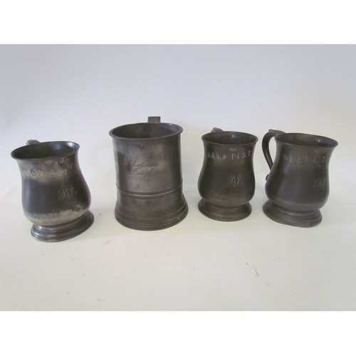 1396 - Four period pewter tankards, three half pint and one pint