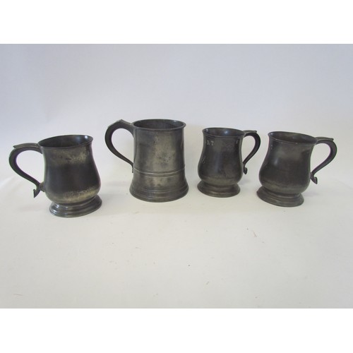 1396 - Four period pewter tankards, three half pint and one pint