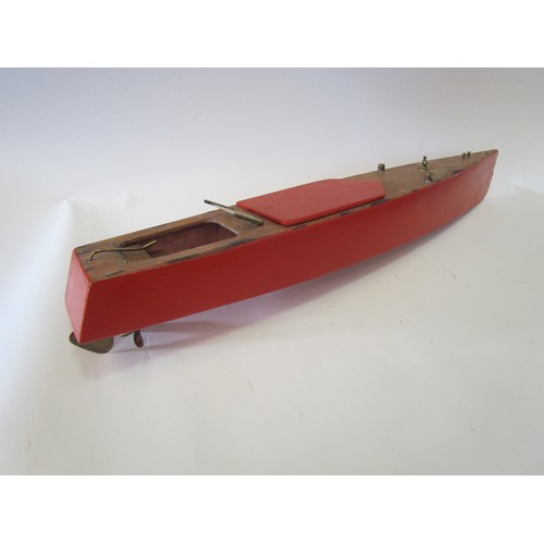 1399 - A vintage wooden model pond yacht with brass rudder and propeller