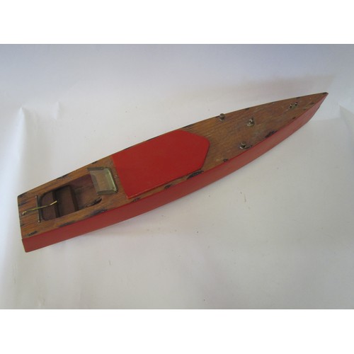 1399 - A vintage wooden model pond yacht with brass rudder and propeller