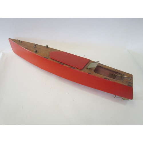 1399 - A vintage wooden model pond yacht with brass rudder and propeller