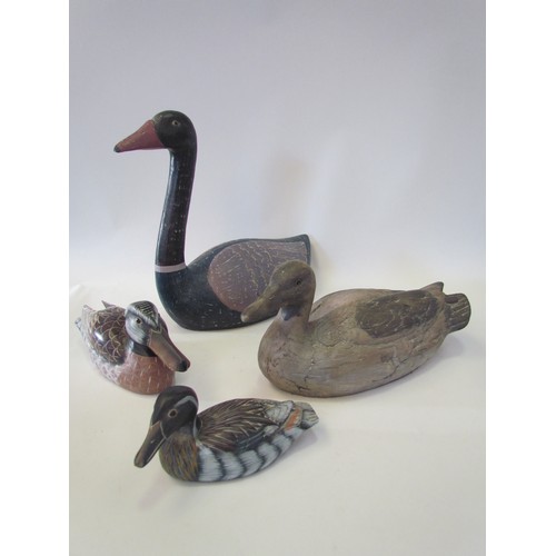 1401 - Four painted duck sculptures (small one restored)