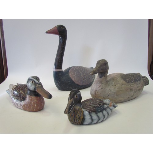 1401 - Four painted duck sculptures (small one restored)