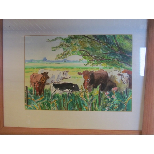 1599 - KATHARINE RONEY: Two pen and wash cow paintings, 