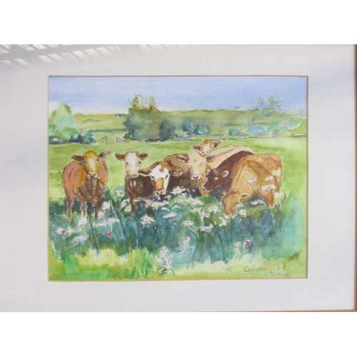 1599 - KATHARINE RONEY: Two pen and wash cow paintings, 