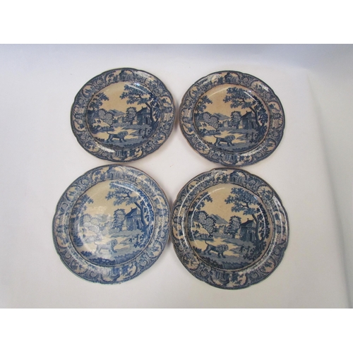 1642 - A set of four pearlware plates in blue with 