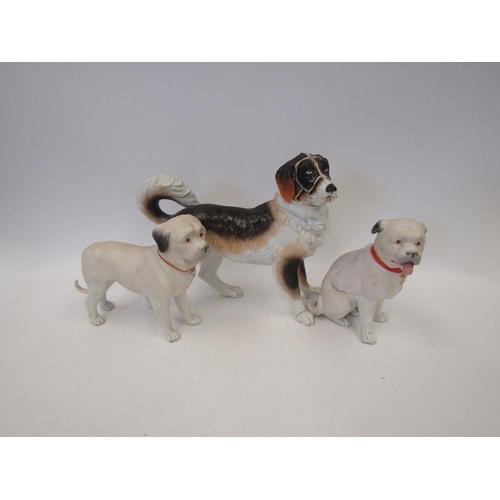 1650 - Two Edwardian china Pug dogs and another (paw a/f)