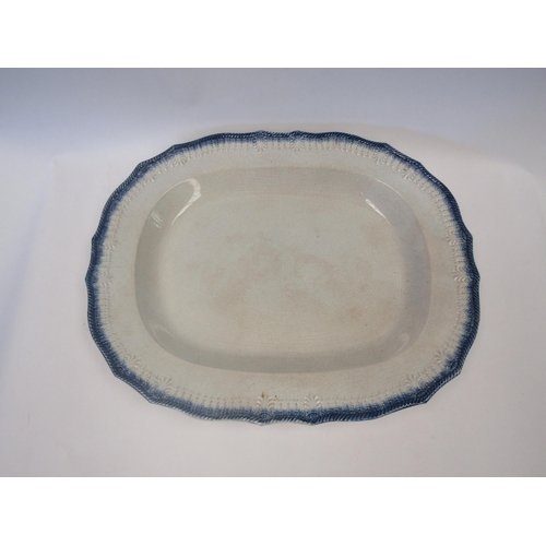 1654 - Three early 19th Century blue feather edge serving plates, chips to rims, longest 41.5cm