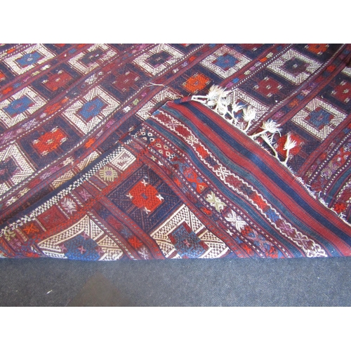 1680 - A Turkish Anatolian region Afyon kilim rug, multicoloured square design, some repairs required, 215c... 