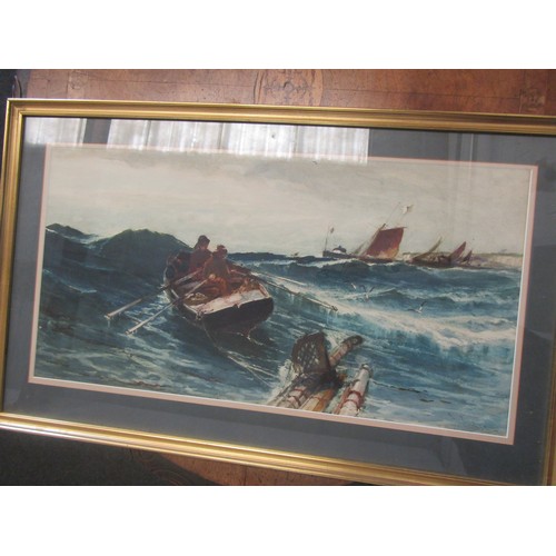 1011 - EDWARD ELLIS (1842-1895) A framed and glazed watercolour, showing fishing boat in stormy sea. Signed... 