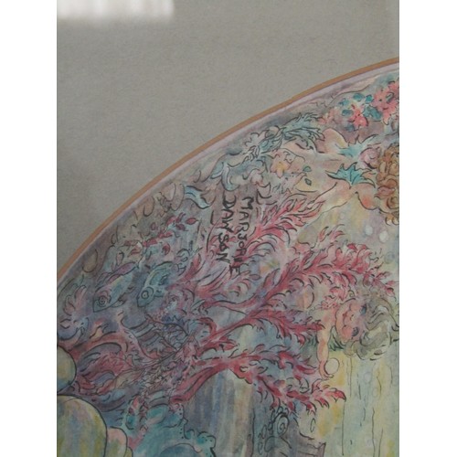 1014 - MARJORIE DAWSON (Norfolk artist) A framed and glazed watercolour, scene showing underwater fae. Oval... 