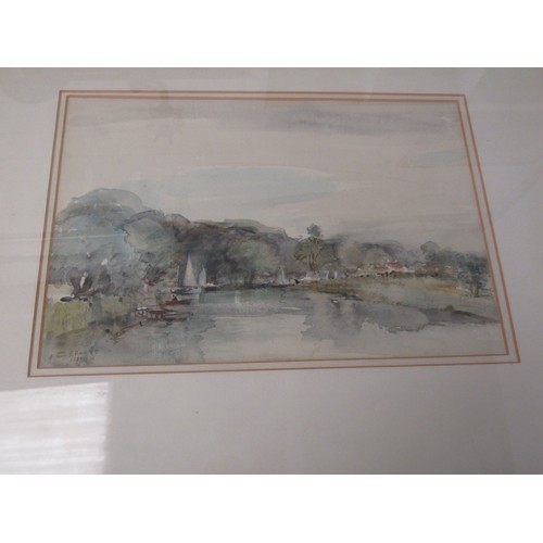 1015 - ARTHUR E. DAVIES (1893-1988) A framed and glazed watercolour, Broads scene. Signed and dated 1987. I... 