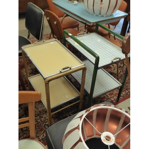 2494 - Two mid century retro tea trolleys with a formica top table