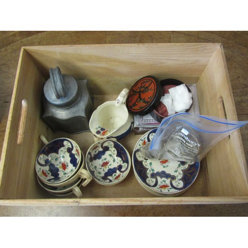 1070 - A part Victorian tea service painted in Imari colours and lustre. A selection of metal napkin rings ... 