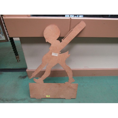 5529 - A plywood shop show piece depicting a girl holding a pen 'Swan Pen', 78cm tall