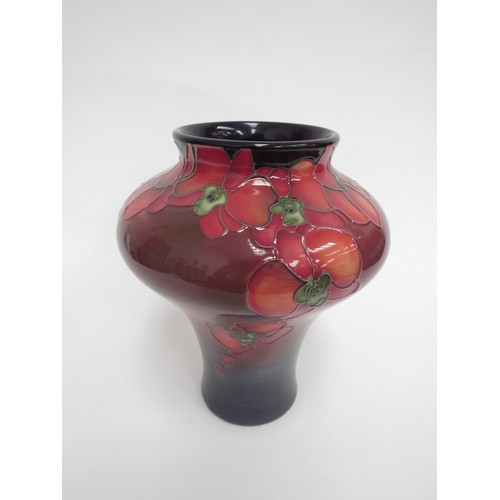 6637 - A Moorcroft Flambe Moth Orchid vase, designed by Anji Davenport, 21cm tall