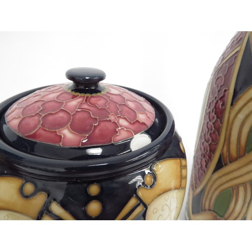 6642 - Moorcroft Staffordshire Gold pattern pieces including lidded ginger jar (chip to lid) a slender ewer... 