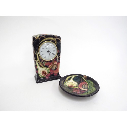 6656 - A Moorcroft Queen's Choice pattern timepiece and matching pin dish (2)