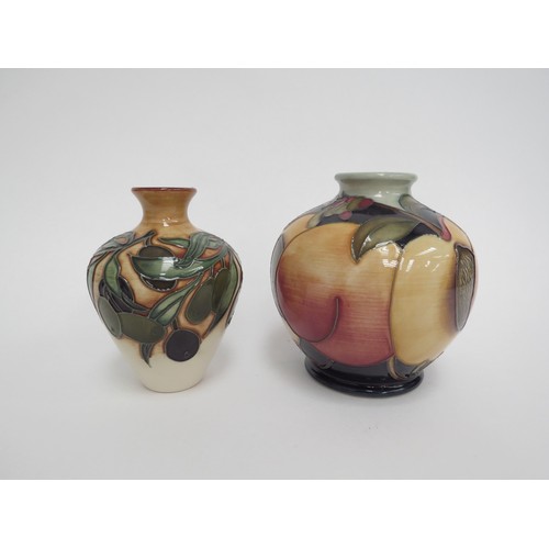 6660 - A Moorcroft Mediterranean Collection Peaches pattern squat vase, 11cm tall by Emma Bossons and a Med... 