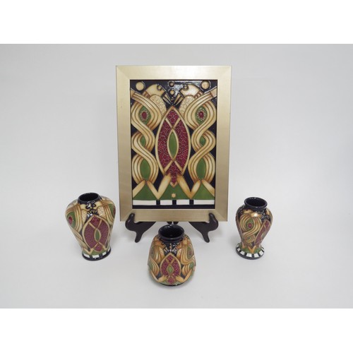 6661 - Moorcroft Staffordshire Gold pattern items designed by Alicia Amison including wall plaque, 19cm x 2... 