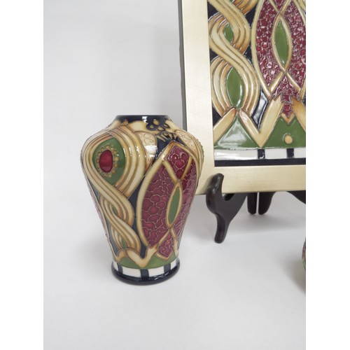 6661 - Moorcroft Staffordshire Gold pattern items designed by Alicia Amison including wall plaque, 19cm x 2... 