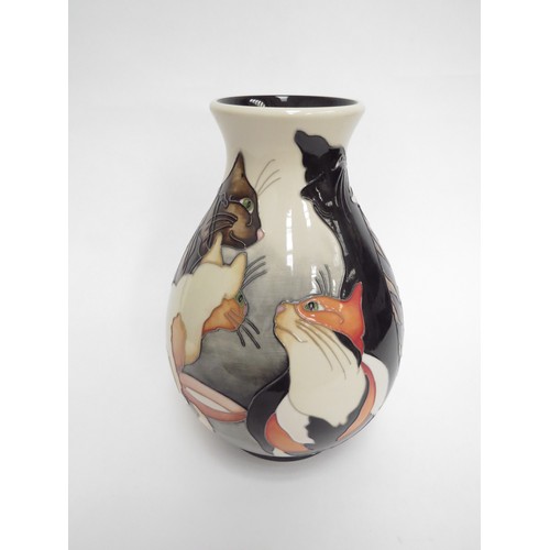 6613 - A Moorcroft Cat's Chorus design vase, designed by Emma Bossons, 12/60, 26cm tall