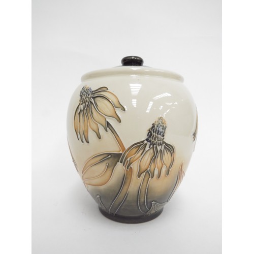 6621 - A Moorcroft Cone Flower pattern ginger jar designed by Anji Davenport, 15cm tall