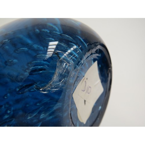 6604 - A large blue dump glass doorstop with bubble inclusions, 19cm tall