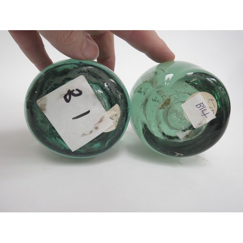 6586 - Two Victorian green glass dumps with plaster inclusions of Scottish Thistle, tallest 11cm