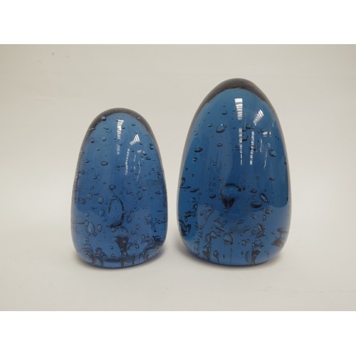 6578 - Two blue glass dumps both with bubble inclusions, tallest 16cm