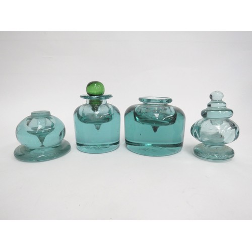 6567 - Four Victorian green dump glass inkwells