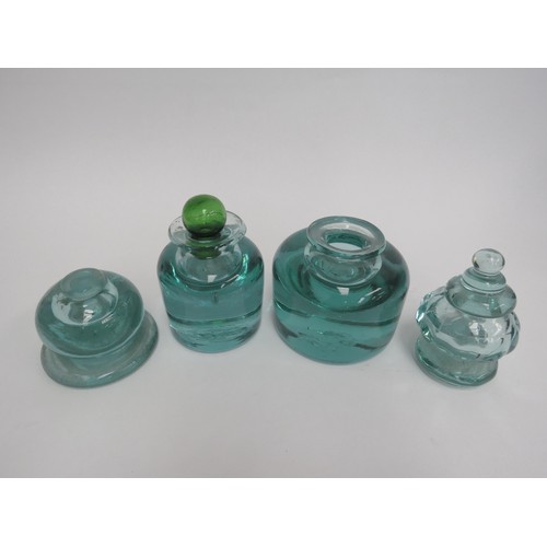 6567 - Four Victorian green dump glass inkwells