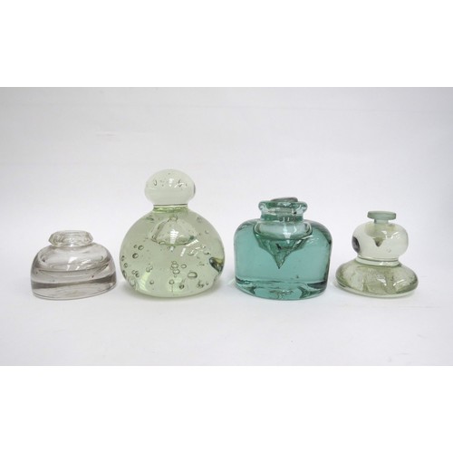 6565 - Four Victorian green dump glass inkwells