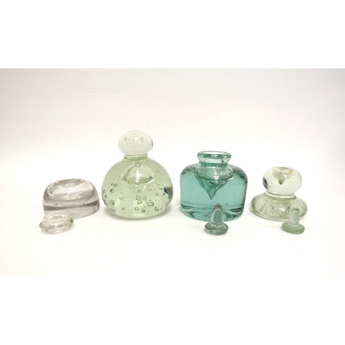 6565 - Four Victorian green dump glass inkwells