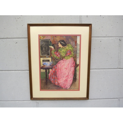 7043 - PHYLLIDA MURIEL BRIDGWATER (1891-1989) A framed and glazed watercolour of a lady, titled 'The Jade I... 