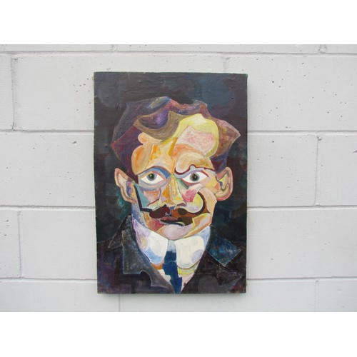 4145 - DIZ (XX) An oil on canvas over board of a stylised portrait of a man with curled moustache. Signed b... 