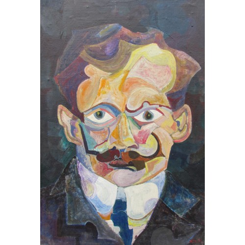 4145 - DIZ (XX) An oil on canvas over board of a stylised portrait of a man with curled moustache. Signed b... 