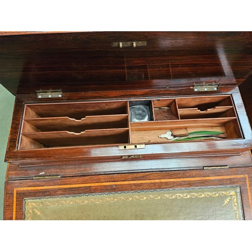 4204 - A Victorian rosewood and satinwood crossbanded Davenport bureau, tooled green leather writing surfac... 