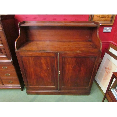 4039 - A 19th Century mahogany tray top two door cupboard, plinth base, 128cm tall x 121cm wide x 48cm deep