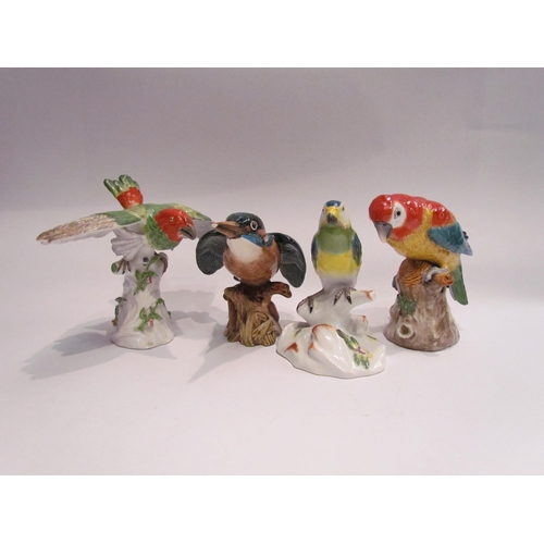 4054 - Four various bird figurines including Beswick woodpecker, all damaged/restored