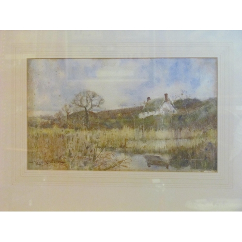 4068 - CHARLES EYRES SIMMONS (1872-1955): A watercolour of house by river, signed lower left, framed and gl... 